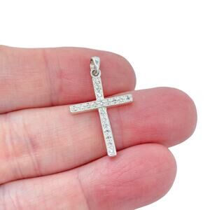Estate Sterling Silver 925 Cubic Zirconia Cross Pendant